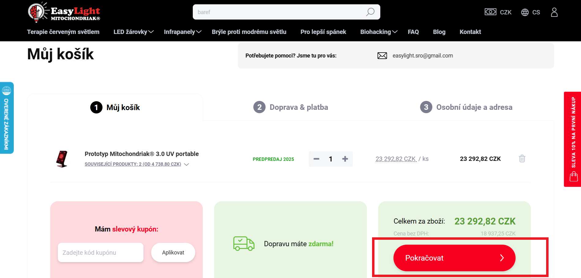 CZ EasyLight mitochondriak Platba BTC kryptomenami 1